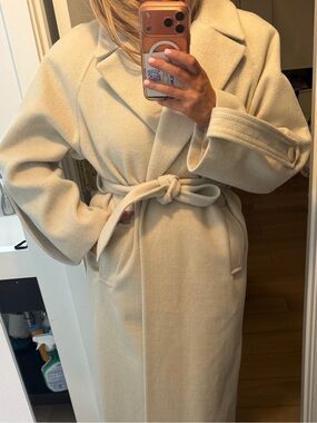 Women's Cream Long Belted Coat